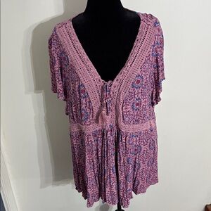 Torrid Purple and Blue Patterned Boho Blouse Size 4X